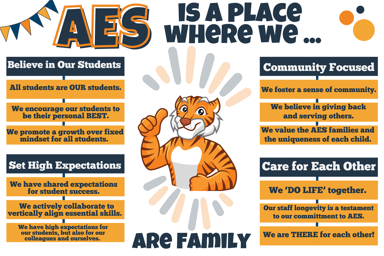 AES is a place where we…Believe in Our Students, Set High Expectations, Community Focused and Care for Each Other.